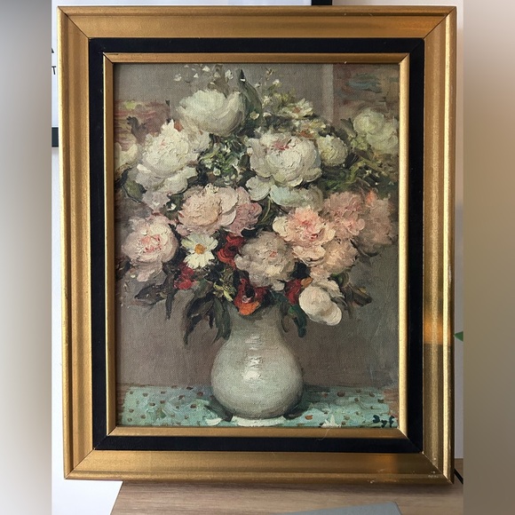 Famous Masters on Canvas" by W.S.P. International Other - Vintage Framed Floral Still Life Print “Peonies and Roses" DYF, MARCEL
